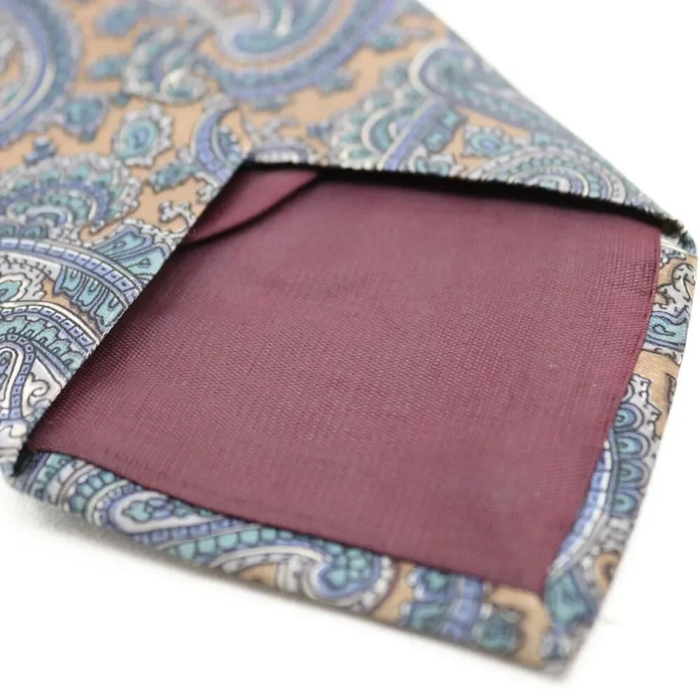 Egon Von Furstenburg Neck Tie Men Blue Gold Paisley Silk Blend Burgundy Lined